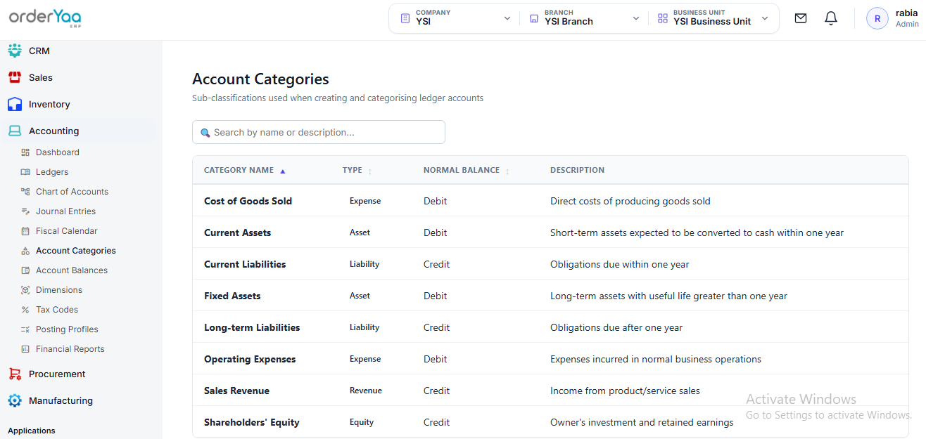 Account Categories