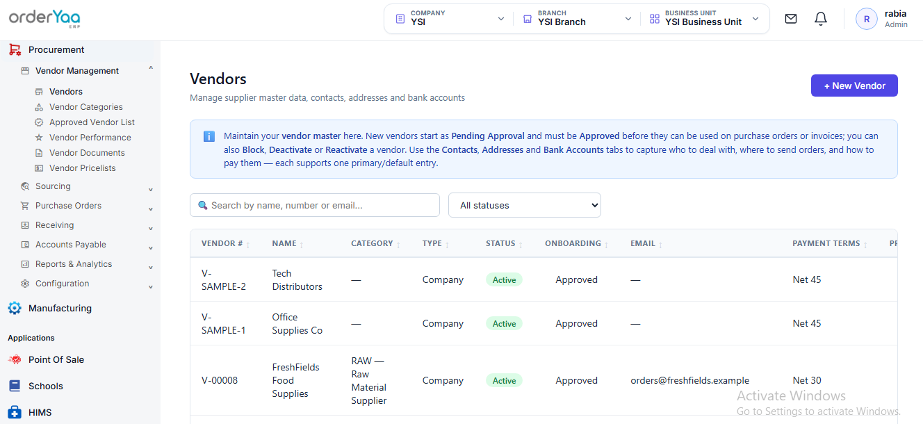 Vendor Management